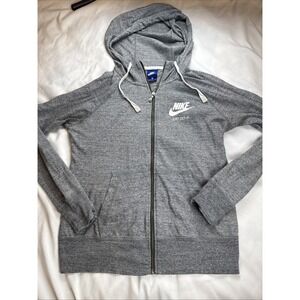Nike Sports Gym Vintage Full Zip Hoodie Jacket Heathered Gray Medium Y2K